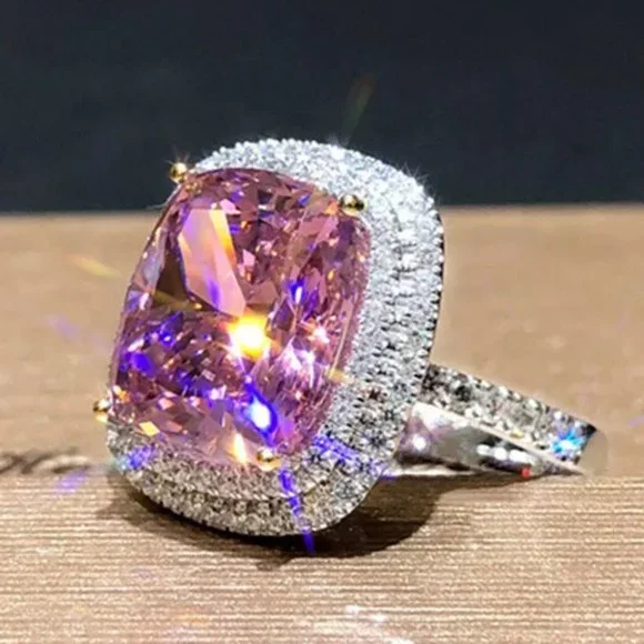 PINK SILVER DIAMOND BRIDAL RING - Picture 4 of 6